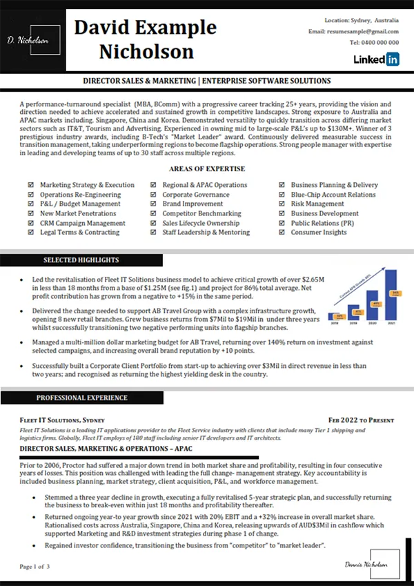 Example resume layout