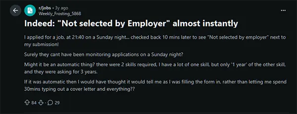 Not selected by employer almost instantly&nbsp;&nbsp;
